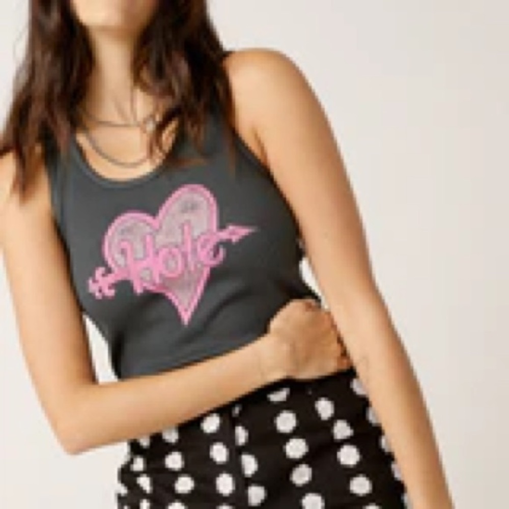 🎸 Daydreamer LA hole miss world cropped tank top new nwt XL glitter heart pink